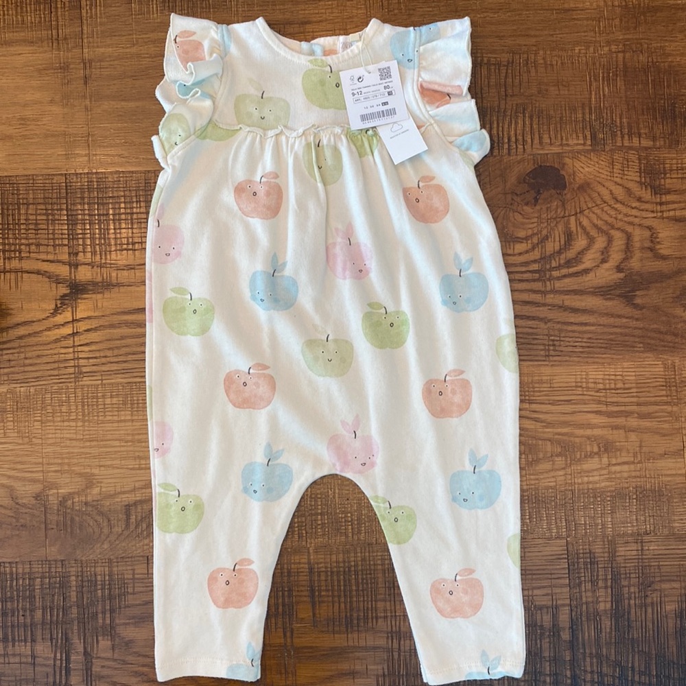 Zara White One-Piece with Pastel Apple Print (green, blue, pink, peach)